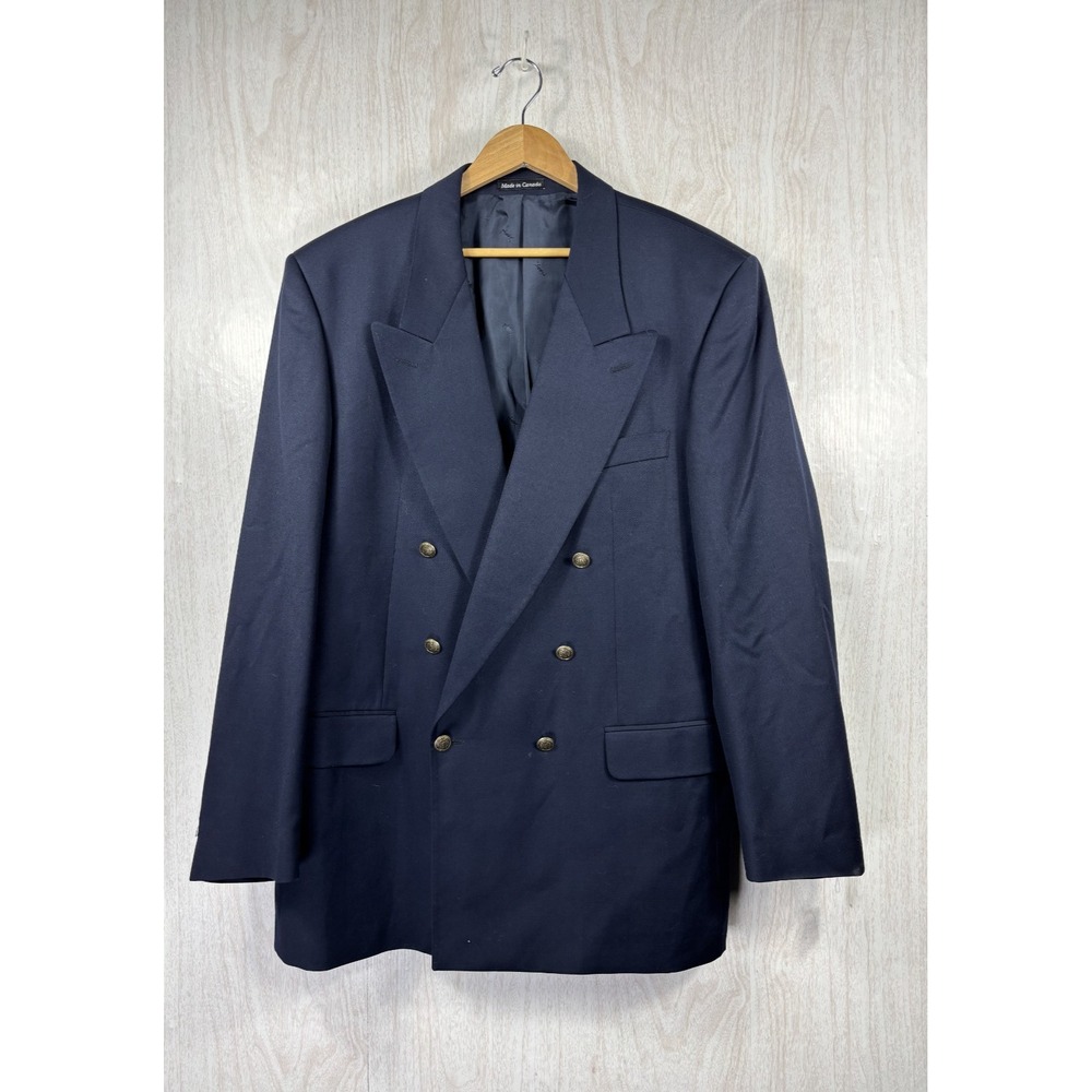 Yves Saint Laurent Mens 46 Navy Wool Double Breasted Blazer YSL Vintage